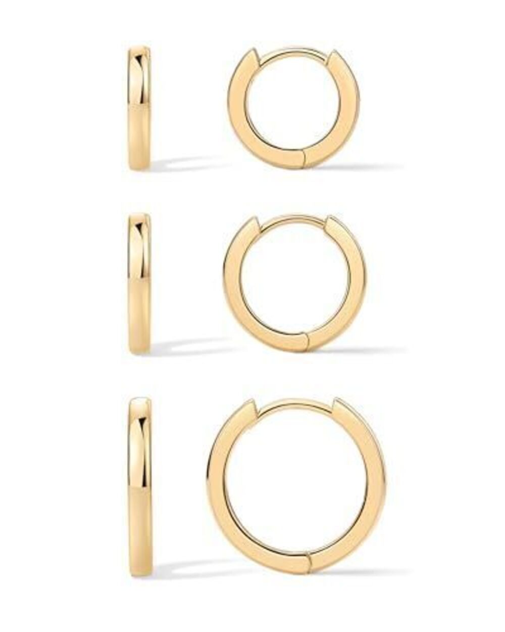 6416 18K Yellow Gold Plated 925 Sterling Silver Posts 3 Pairs Hoop Earrings